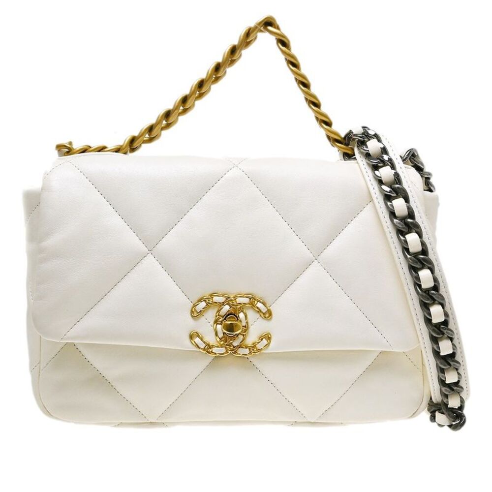 Chanel 19 Flap Quilted Leather White Calfskin Handbag